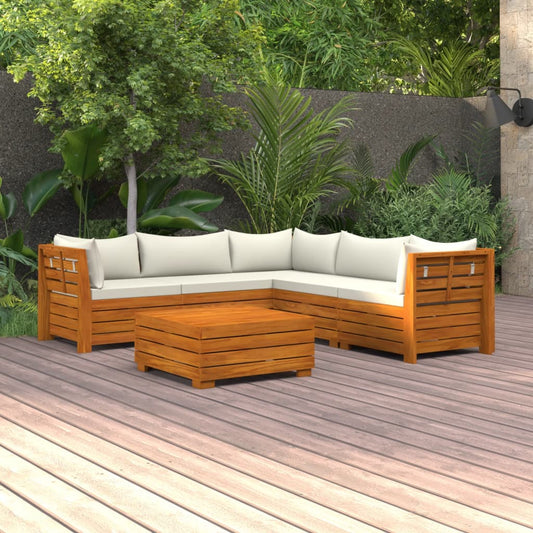 6-piece garden lounge set with cushions solid acacia wood