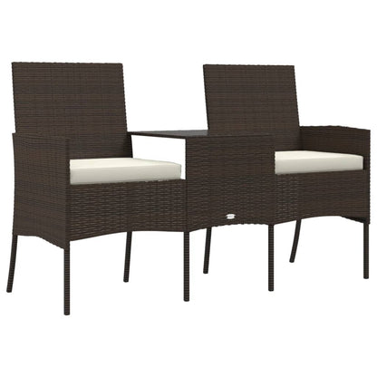 Vrtna garnitura s 2 sjedala i čajnim stolićem od poliratana u smeđoj boji