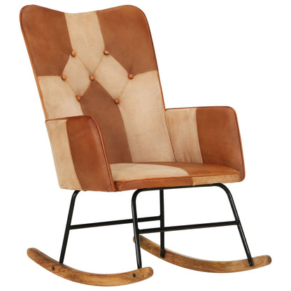 Rocking chair brown genuine leather and canvas