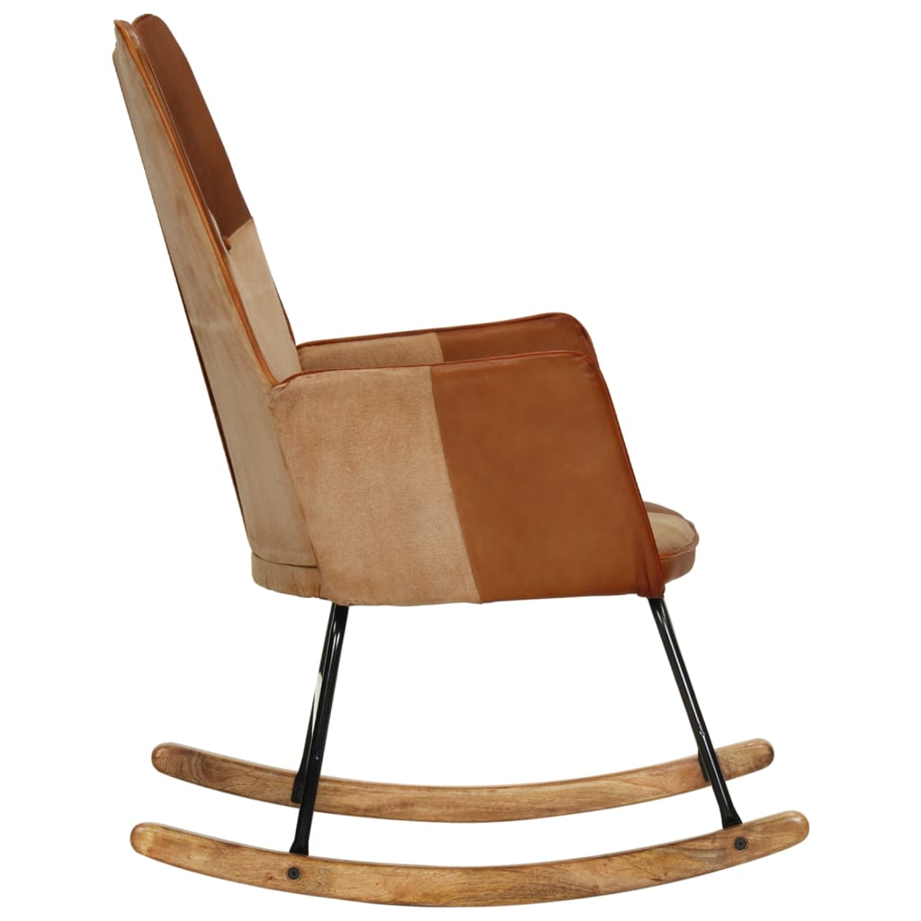 Rocking chair brown genuine leather and canvas