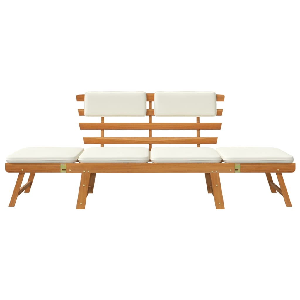 Garden bench with cushion 2-in-1 190 cm solid acacia wood