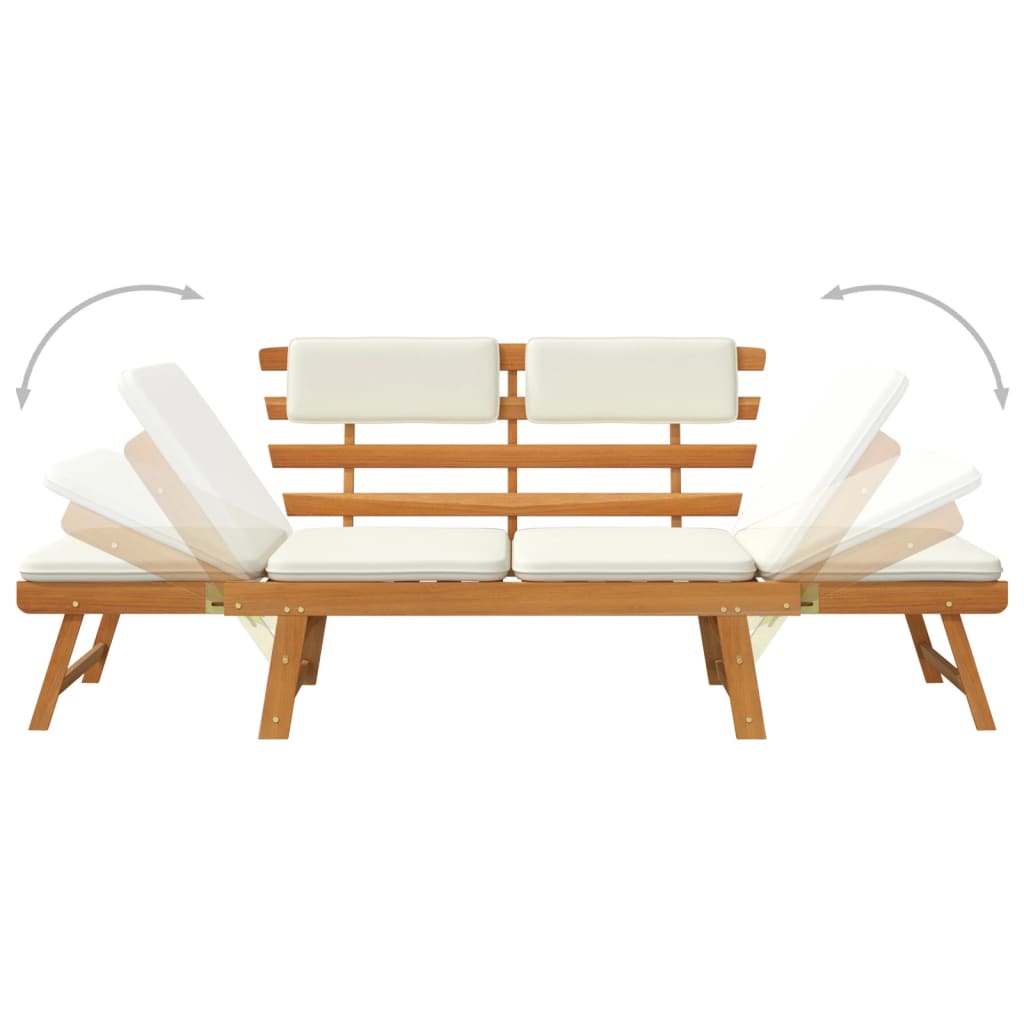 Garden bench with cushion 2-in-1 190 cm solid acacia wood