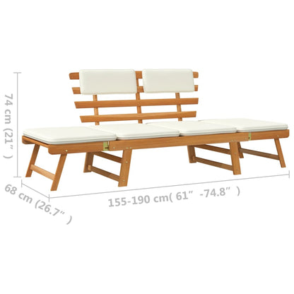 Garden bench with cushion 2-in-1 190 cm solid acacia wood