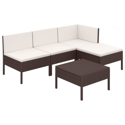 5-piece garden lounge set with cushions poly rattan brown