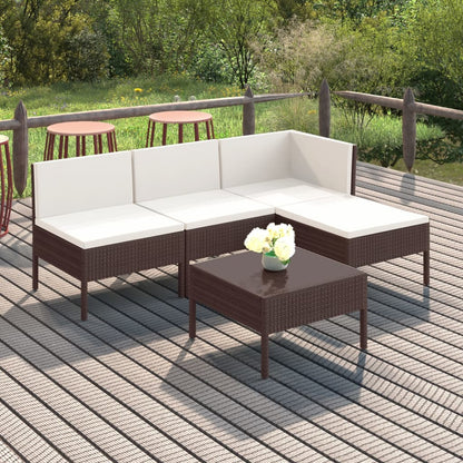5-piece garden lounge set with cushions poly rattan brown