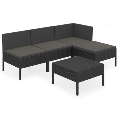 5-piece garden lounge set with cushions poly rattan black