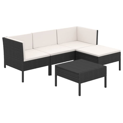 5-tlg. Garten-Lounge-Set mit Auflagen Poly Rattan Schwarz