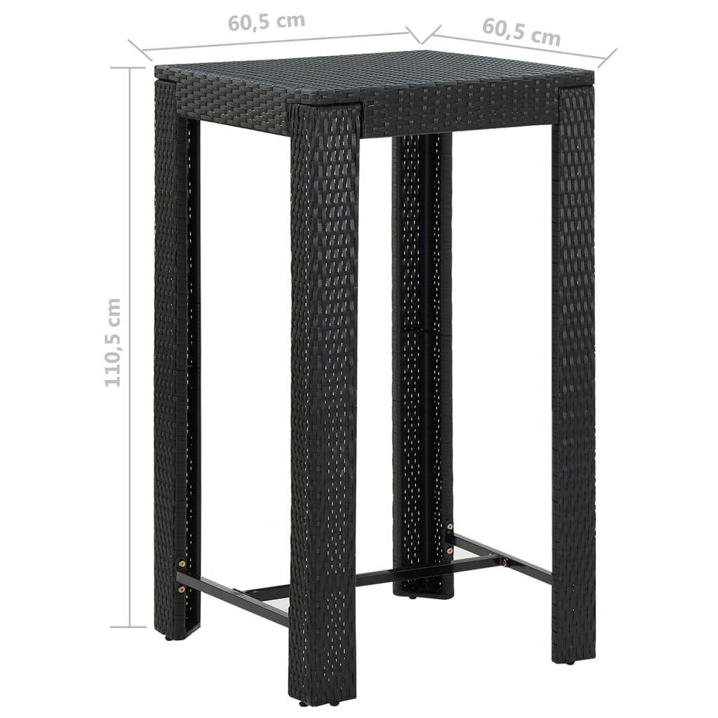 5-tlg. Gartenbar-Set mit Kissen Poly Rattan Schwarz