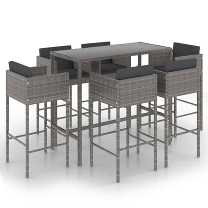 7-piece garden bar set with cushions poly rattan grey