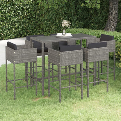 7-piece garden bar set with cushions poly rattan grey