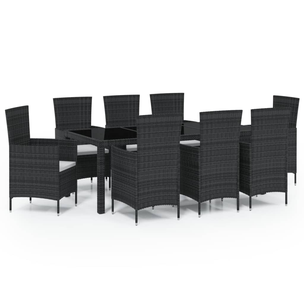 9-tlg. Garten-Essgruppe mit Kissen Poly Rattan Schwarz