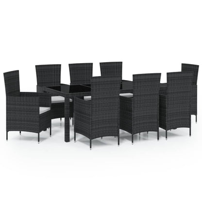 9-tlg. Garten-Essgruppe mit Kissen Poly Rattan Schwarz