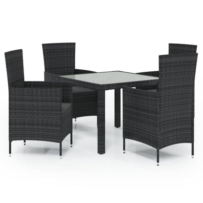 5-piece garden dining set with cushions poly rattan black