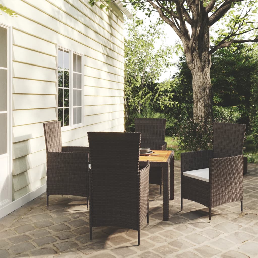 5-piece garden dining set with cushions poly rattan black