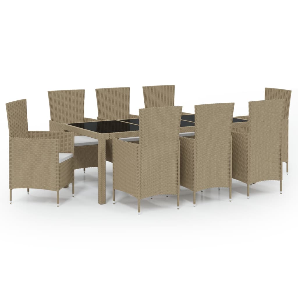 9-tlg. Garten-Essgruppe mit Kissen Poly Rattan Beige