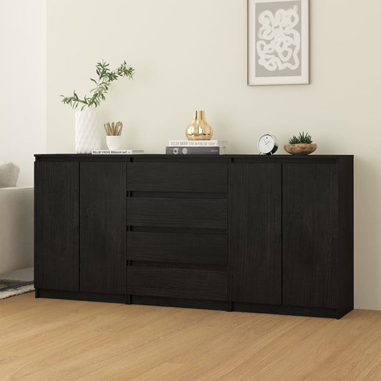 Side cabinets 3 pcs. Black solid pine