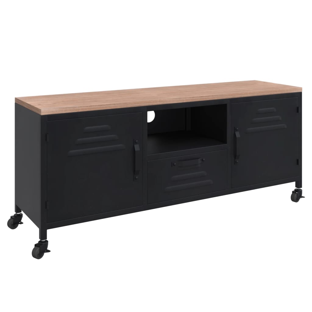 TV cabinet black 110x30x43 cm iron and solid fir wood