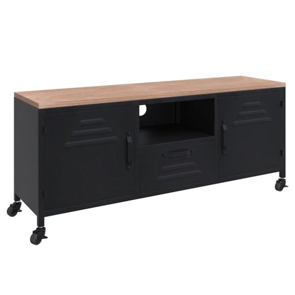 TV cabinet black 110x30x43 cm iron and solid fir wood