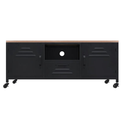 TV cabinet black 110x30x43 cm iron and solid fir wood