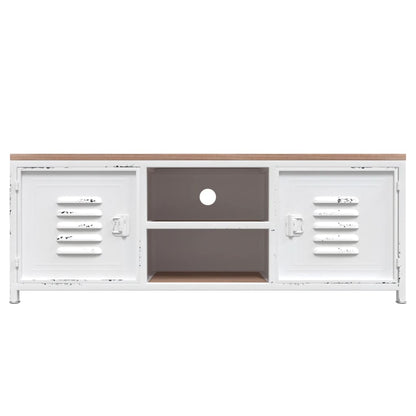 TV cabinet white 110x30x40 cm iron and solid fir wood