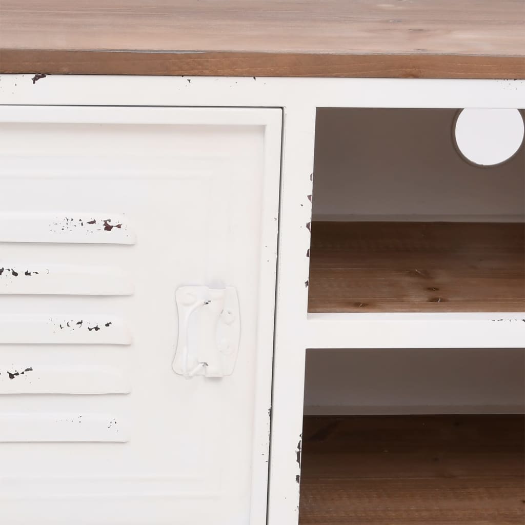 TV cabinet white 110x30x40 cm iron and solid fir wood