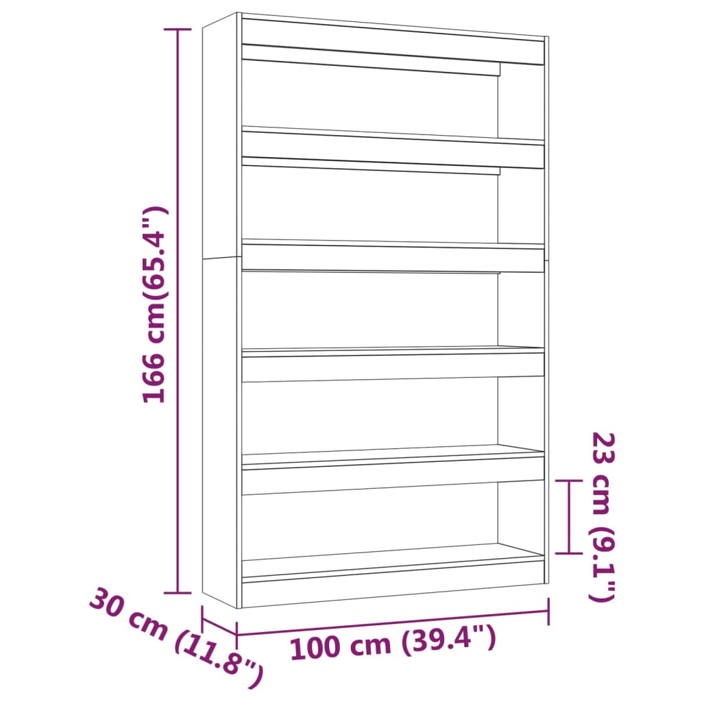 Bookcase/room divider brown oak look 100x30x166 cm