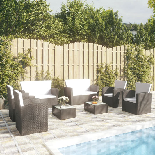 8-piece garden lounge set with cushions poly rattan black