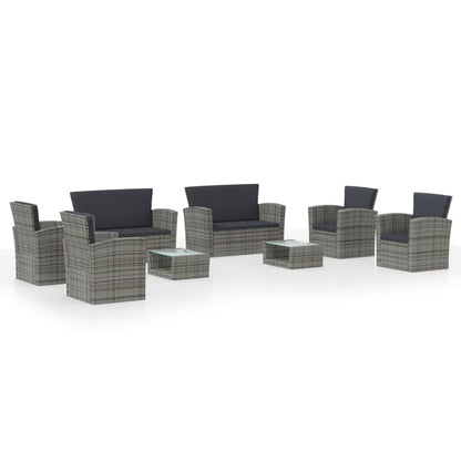 8-piece garden lounge set with cushions poly rattan grey