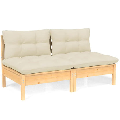 2-seater garden sofa with cream cushions solid pine