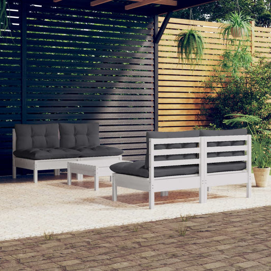 5-tlg. Garten-Lounge-Set mit Anthrazit Kissen Kiefernholz