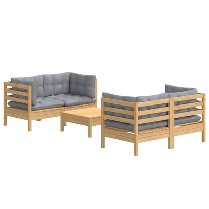 5-tlg. Garten-Lounge-Set mit Grauen Kissen Kiefernholz