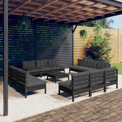 13-tlg. Garten-Lounge-Set mit Anthrazit Kissen Kiefernholz