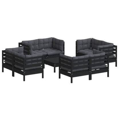 9-tlg. Garten-Lounge-Set mit Anthrazit Kissen Kiefernholz