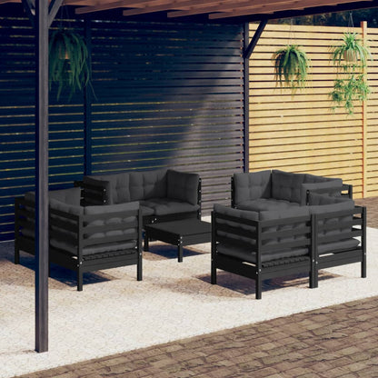 9-tlg. Garten-Lounge-Set mit Anthrazit Kissen Kiefernholz