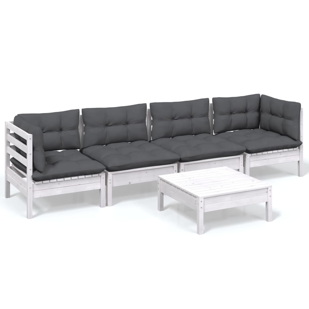 5-tlg. Garten-Lounge-Set mit Kissen Kiefer Massivholz