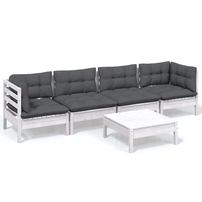 5-tlg. Garten-Lounge-Set mit Kissen Kiefer Massivholz