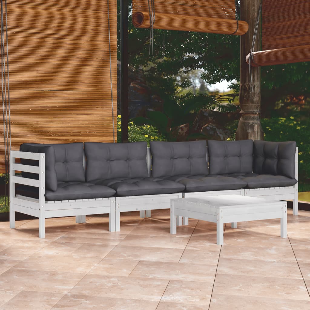 5-tlg. Garten-Lounge-Set mit Kissen Kiefer Massivholz