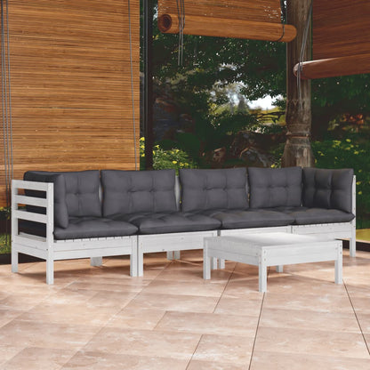 5-tlg. Garten-Lounge-Set mit Kissen Kiefer Massivholz