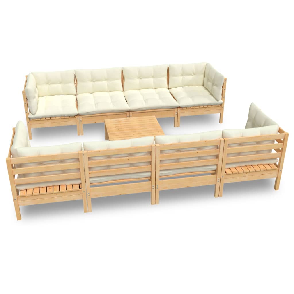 9-piece garden lounge set with cream cushions solid pine