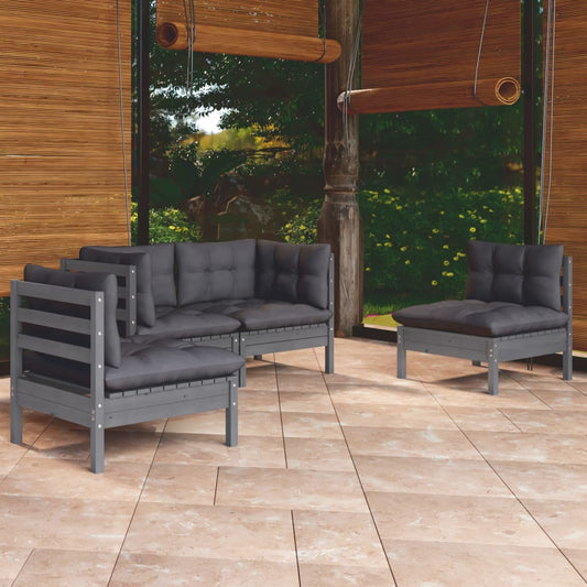 4-piece garden lounge set with cushions solid pine wood