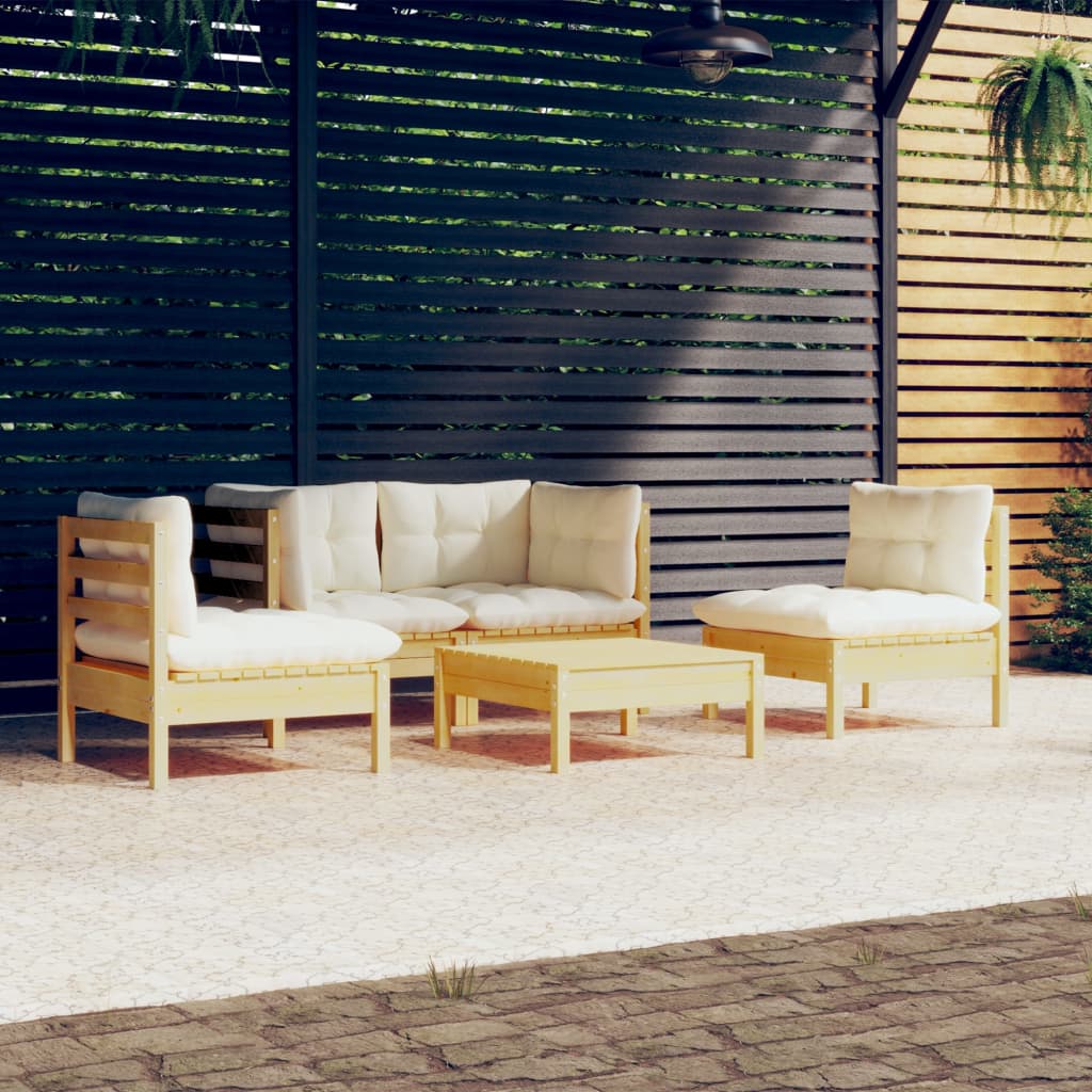5-piece garden lounge set with cream cushions solid pine wood