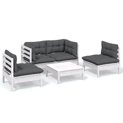 5-piece garden lounge set with cushions solid pine wood
