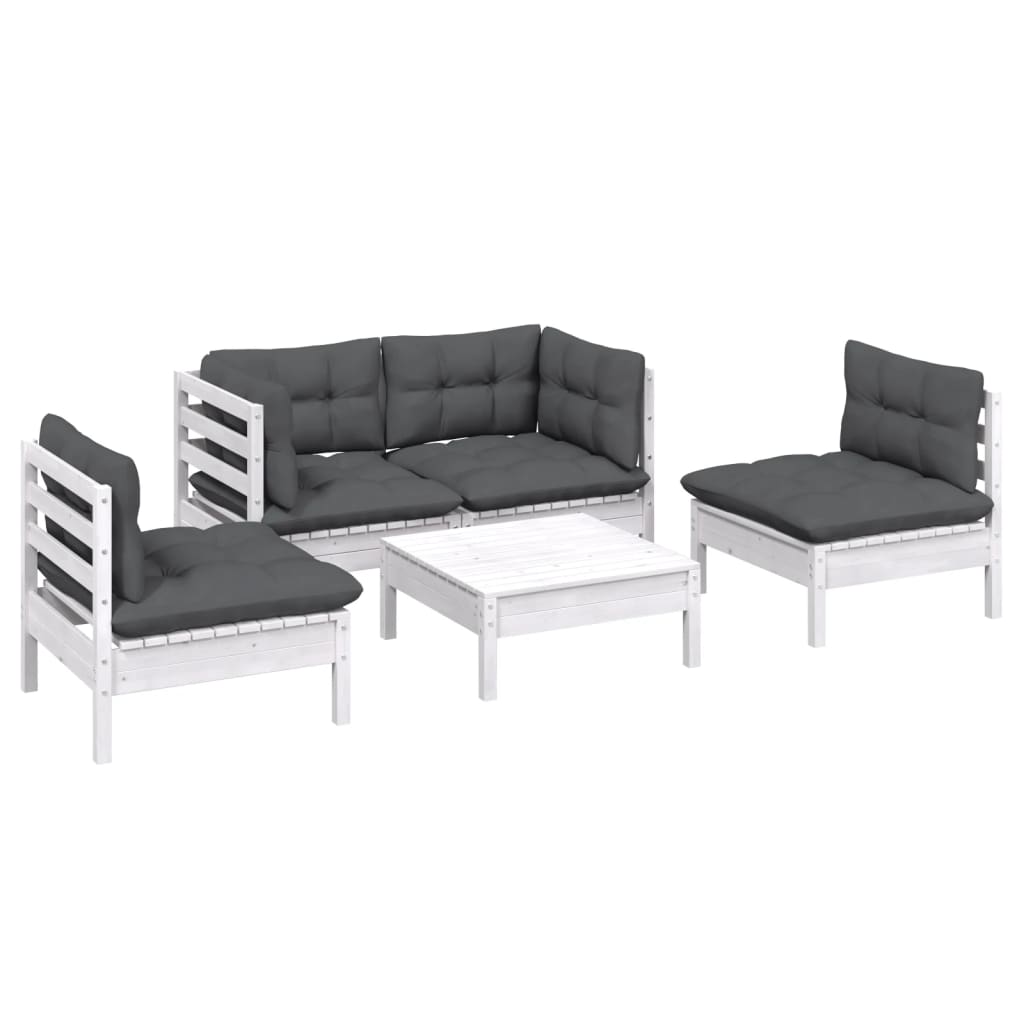 5-piece garden lounge set with cushions solid pine wood