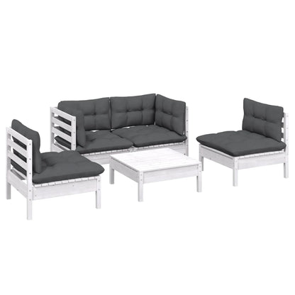5-piece garden lounge set with cushions solid pine wood
