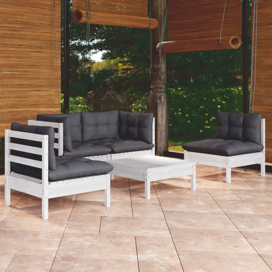 5-piece garden lounge set with cushions solid pine wood