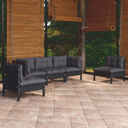 5-tlg. Garten-Lounge-Set mit Kissen Massivholz Kiefer