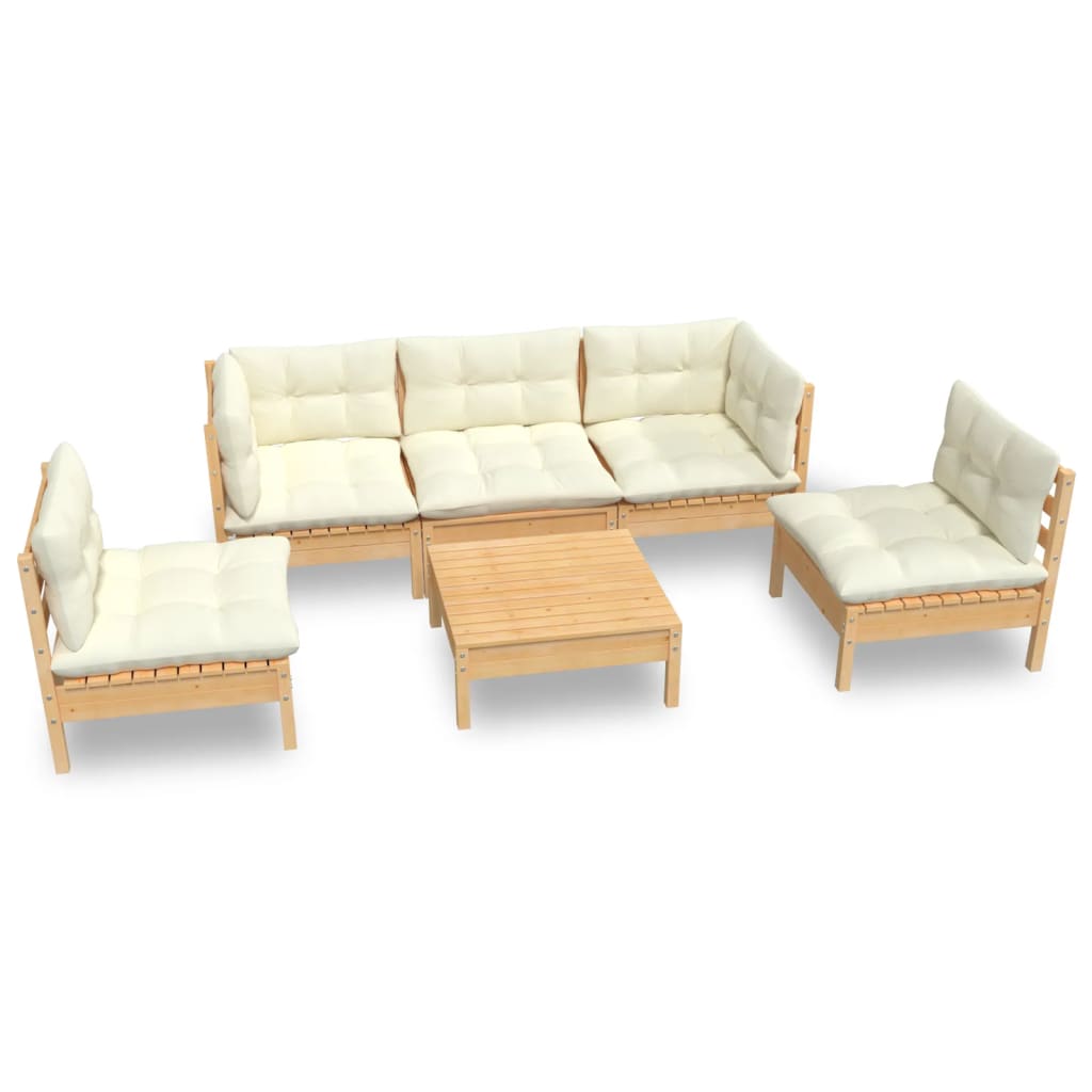 6-piece garden lounge set with cream cushions solid pine