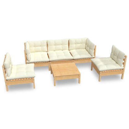 6-piece garden lounge set with cream cushions solid pine
