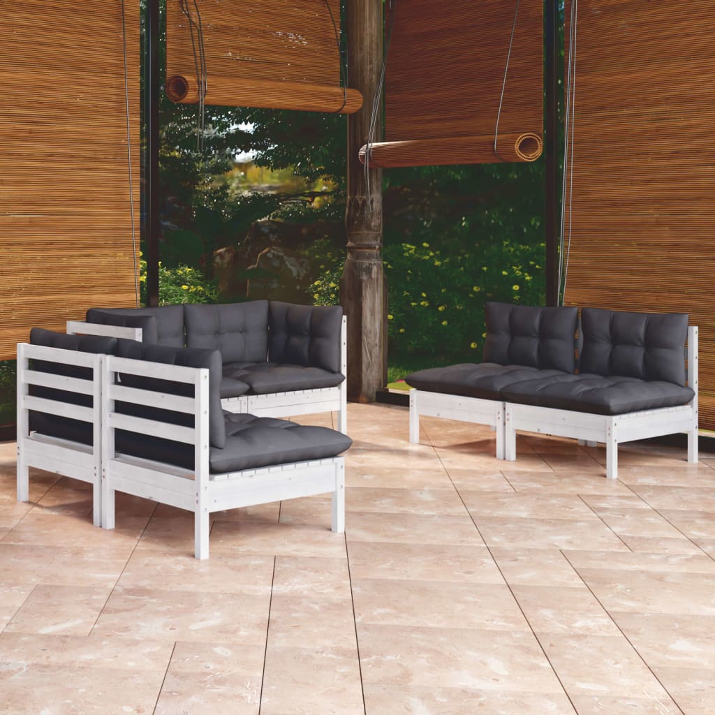 6-piece garden lounge set with cushions solid pine wood
