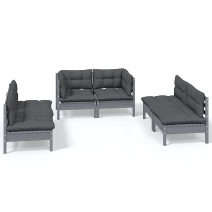 6-piece garden lounge set with cushions solid pine wood